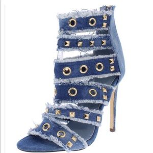 New!Blue Jean Denim Strappy Stiletto Heels Sandals